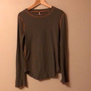 Free People Olive Thermal with orange lining and sleeve zippers L